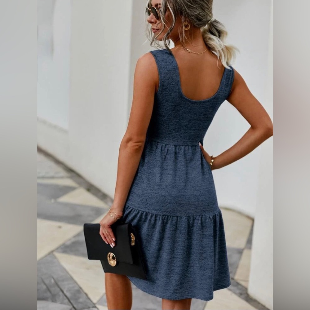 Blue Ruffle Hem Dress - Picture 4 of 9